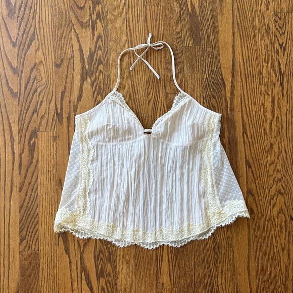 Free People Tops - Free People Lace-Trim Halter Cami Tank Top - Cream